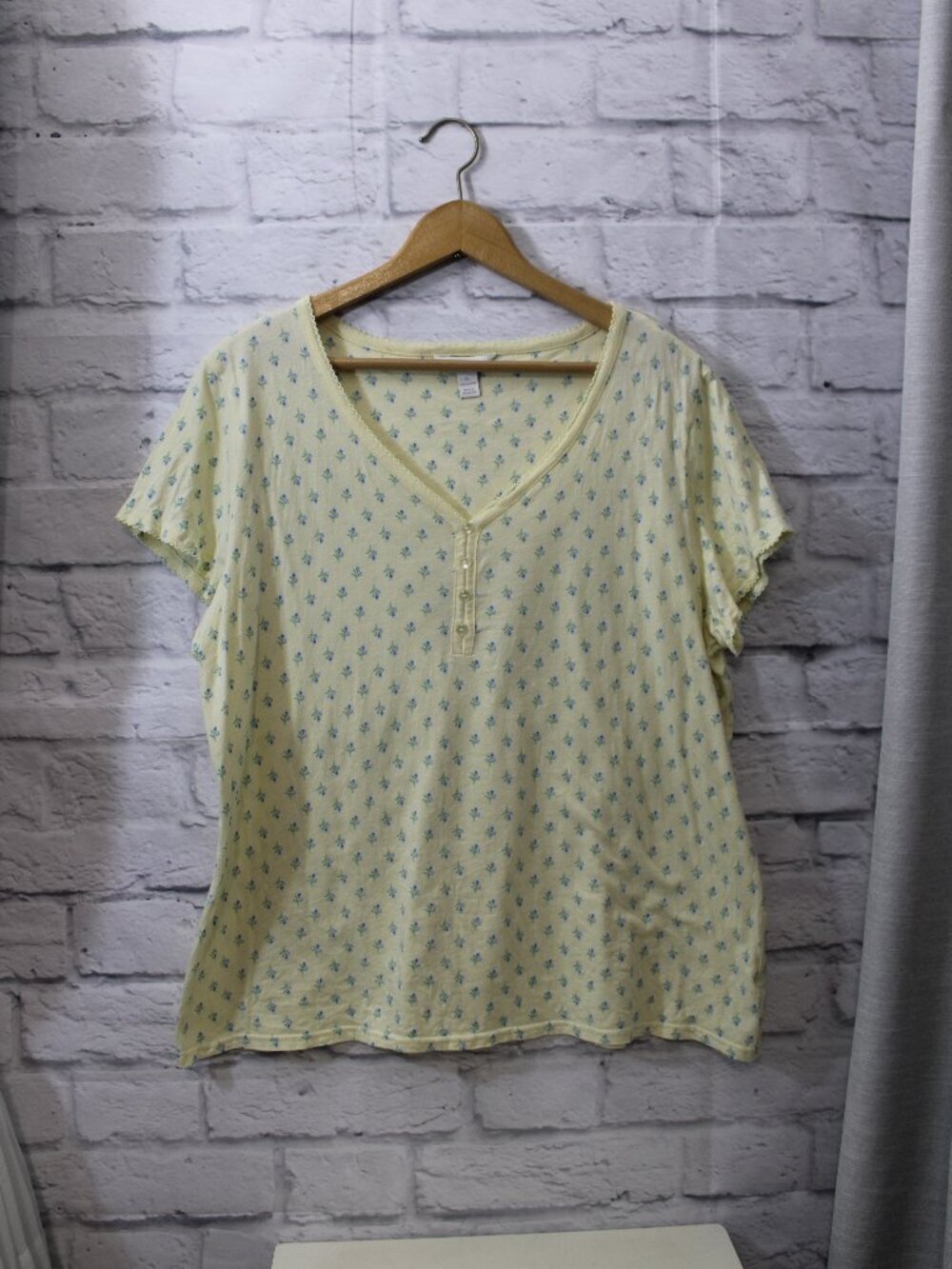 Charter Club Cotton Floral Yellow Shortsleeve Pajama Loungewear Top Extra Large